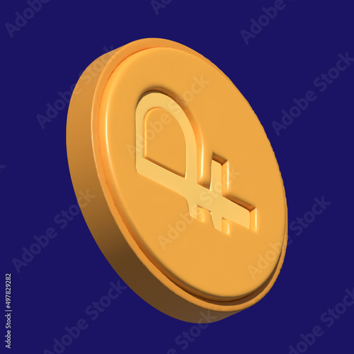 3D Coin Ruble Russian money. 3D Rendering of Russia ruble symbol on money bag and coin on background concept of Russian economy and financial. 3D Render illustration cartoon style.
