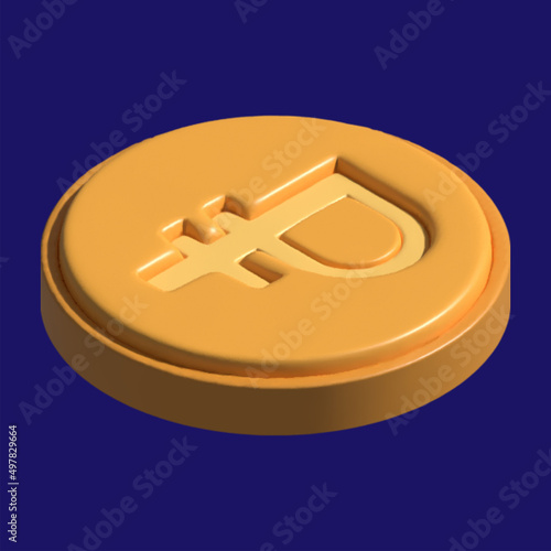 3D Coin Ruble Russian money. 3D Rendering of Russia ruble symbol on money bag and coin on background concept of Russian economy and financial. 3D Render illustration cartoon style.