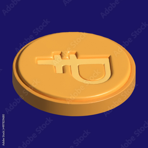 3D Coin Ruble Russian money. 3D Rendering of Russia ruble symbol on money bag and coin on background concept of Russian economy and financial. 3D Render illustration cartoon style.