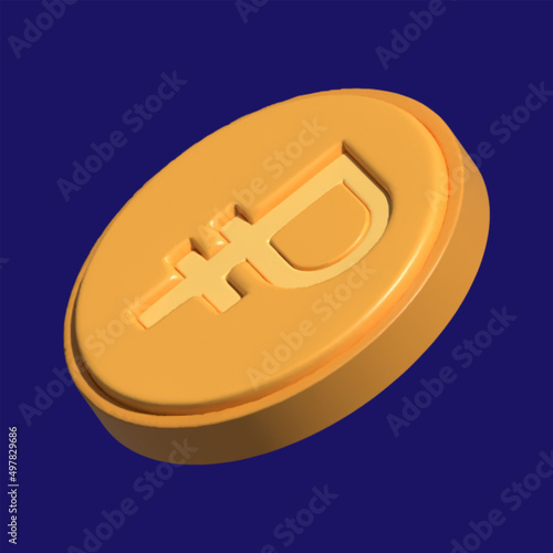 3D Coin Ruble Russian money. 3D Rendering of Russia ruble symbol on money bag and coin on background concept of Russian economy and financial. 3D Render illustration cartoon style.