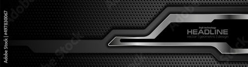 Dark and metallic technology abstract background. Vector banner design