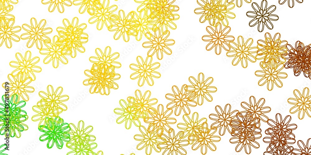 Light Green, Yellow vector doodle texture with flowers. Light Green, Yellow vector doodle texture with flowers.