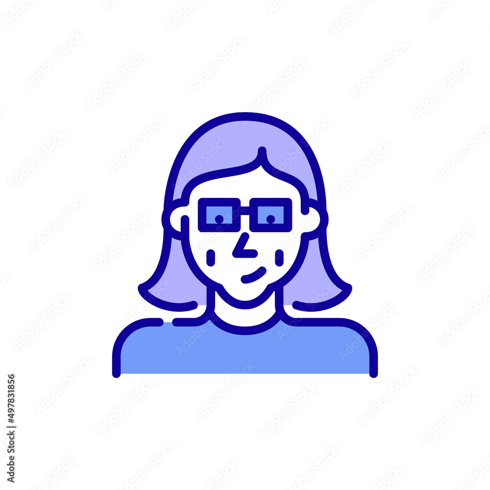 Nice smiling old lady in glasses. Pixel perfect, editable stroke color icon Nice smiling old lady in glasses. Pixel perfect, editable stroke color icon