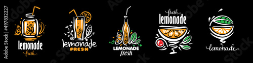 A set of vector drawings of lemonade on a black background