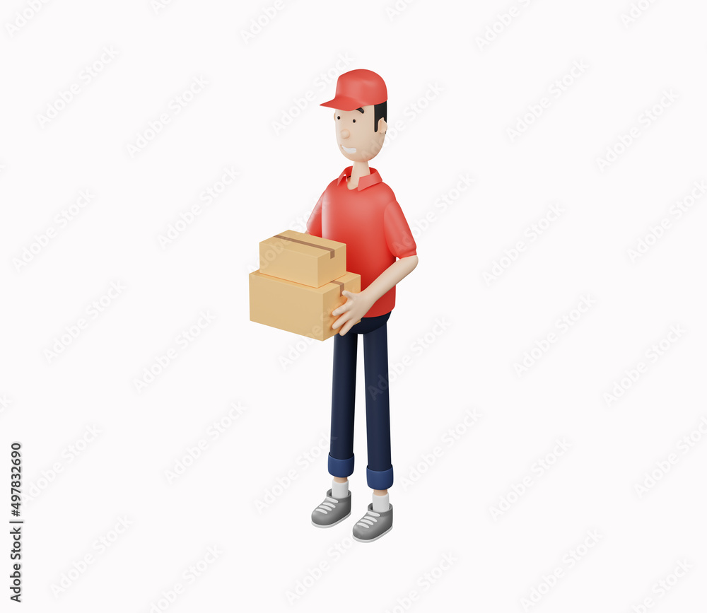 3d courier character holding two cardboard boxes on a white background.. 3d render illustration 3d courier character holding two cardboard boxes on a white background.. 3d render illustration