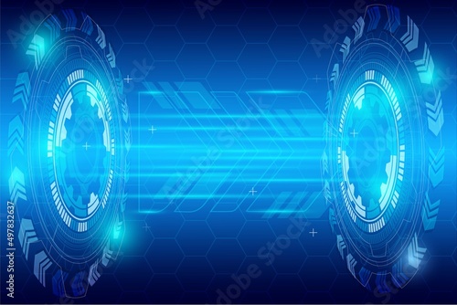Hi tech futuristic optical aim glow light in blue color design layout background