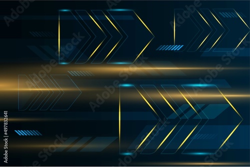 Hi tech arrow futuristic optical aim glow light in blue color design layout background