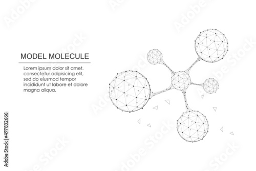 Model molecule with low poly wireframe on isolated white illustration