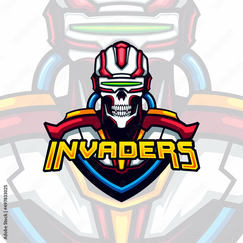 Skull cyberpunk invaders gaming vector mascot avatar