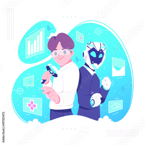 ultimate tag team human and robot illustration