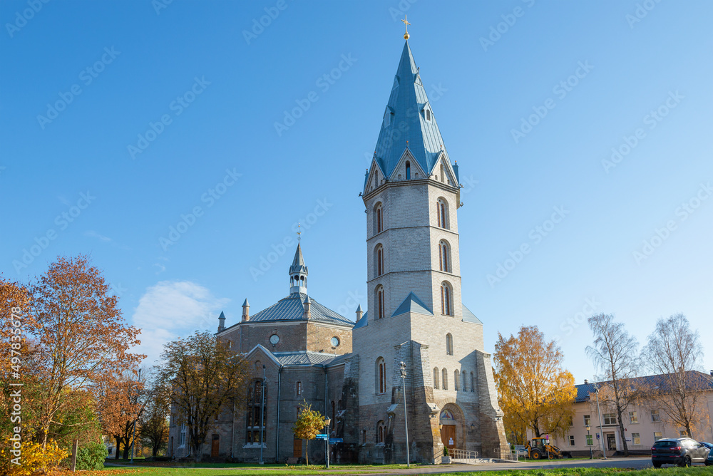 Church in honor of the Russian Emperor Alexander II on a sunny October day. Narva, Estonia
