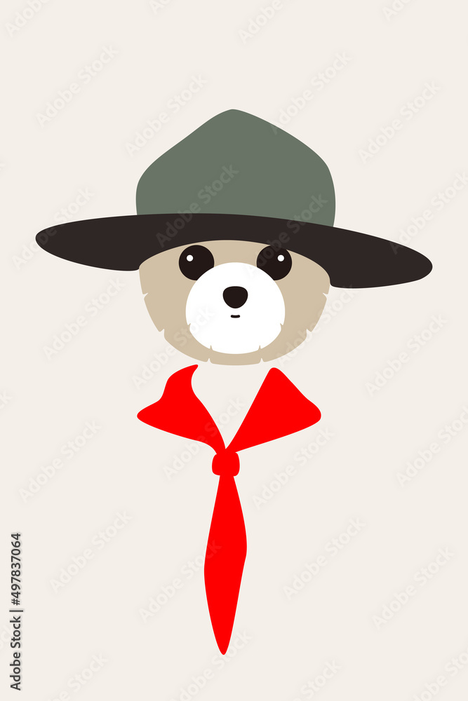 Gentlemen dog wear a hat and a red scarf like a man, Fashion portrait of dog