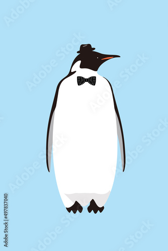 Cute penguin wear a hat and a tie