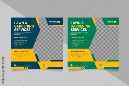 Lawn and garden care maintenance  Social Media Post and Web Banner Template. gardener,  Mowing poster, leaflet, poster design. grass, gardener design
