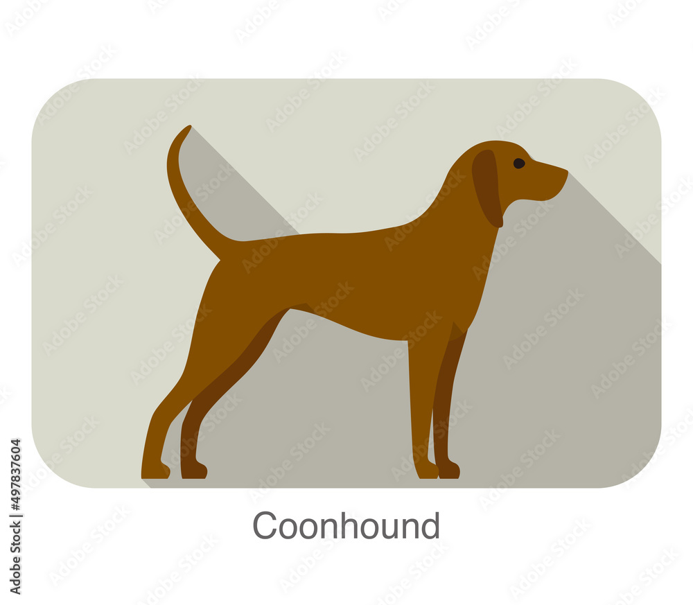 coonhound breed dog standing on the ground, side, dog cartoon image series coonhound breed dog standing on the ground, side, dog cartoon image series