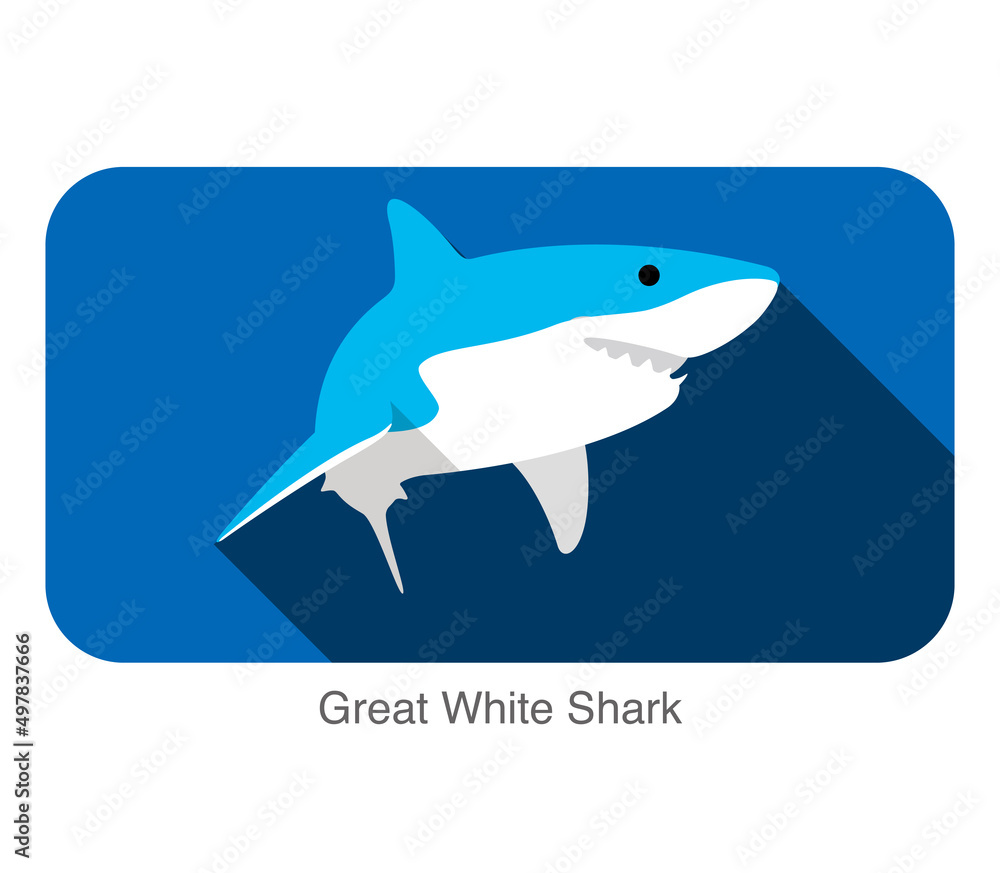 Obraz premium Great white shark jumping flat icon design