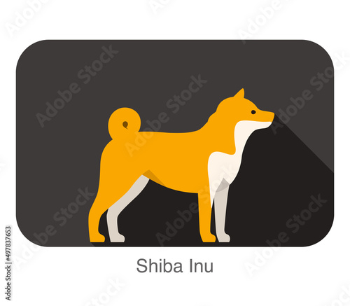 Shiba Inu dog walking flat icon design, The side of the dog, cartoon design.