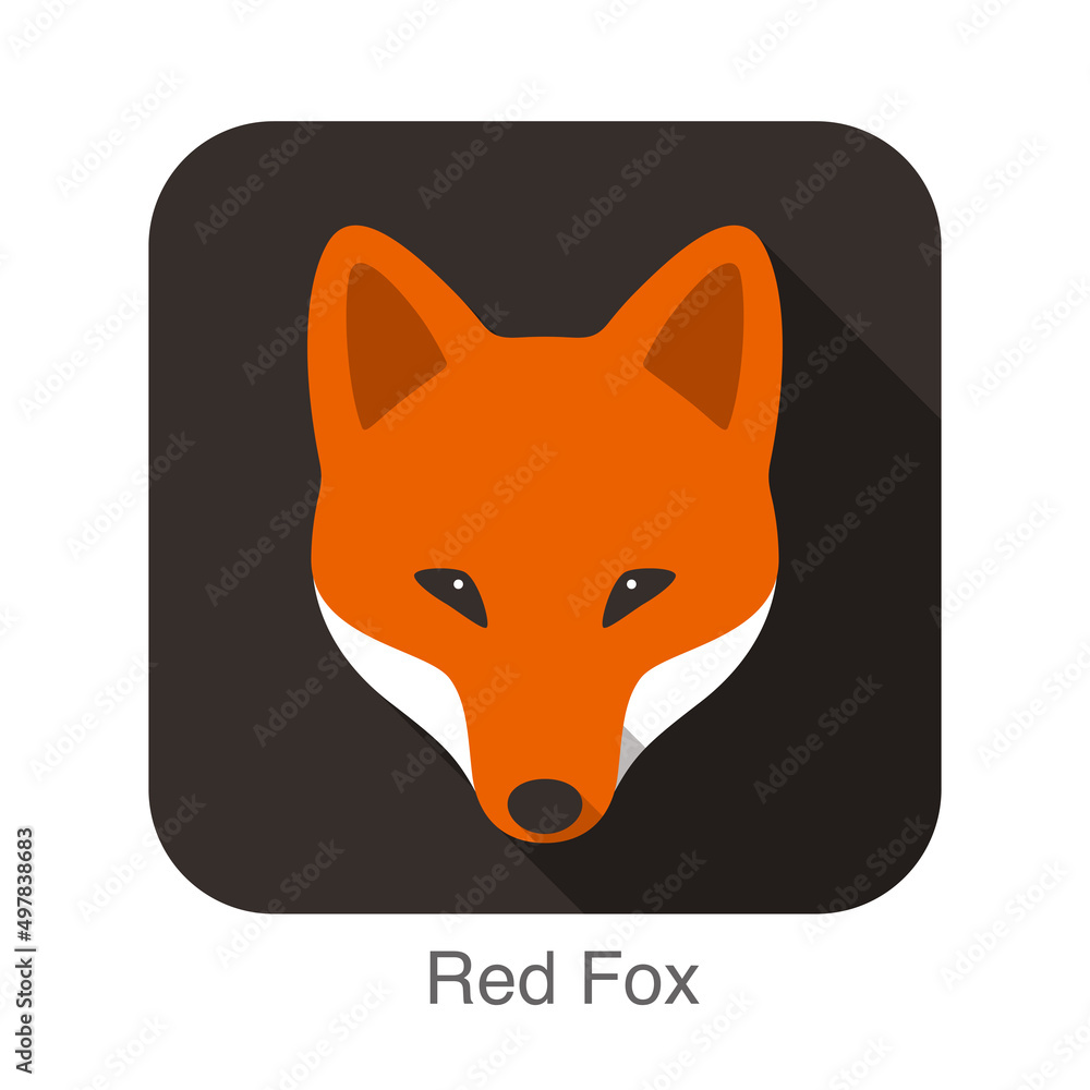Obraz premium Red fox cartoon face, flat icon design