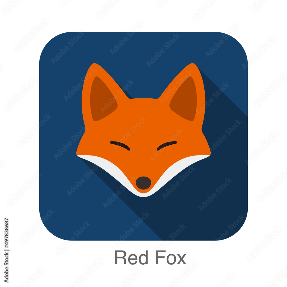 Obraz premium Red fox cartoon face, flat icon design