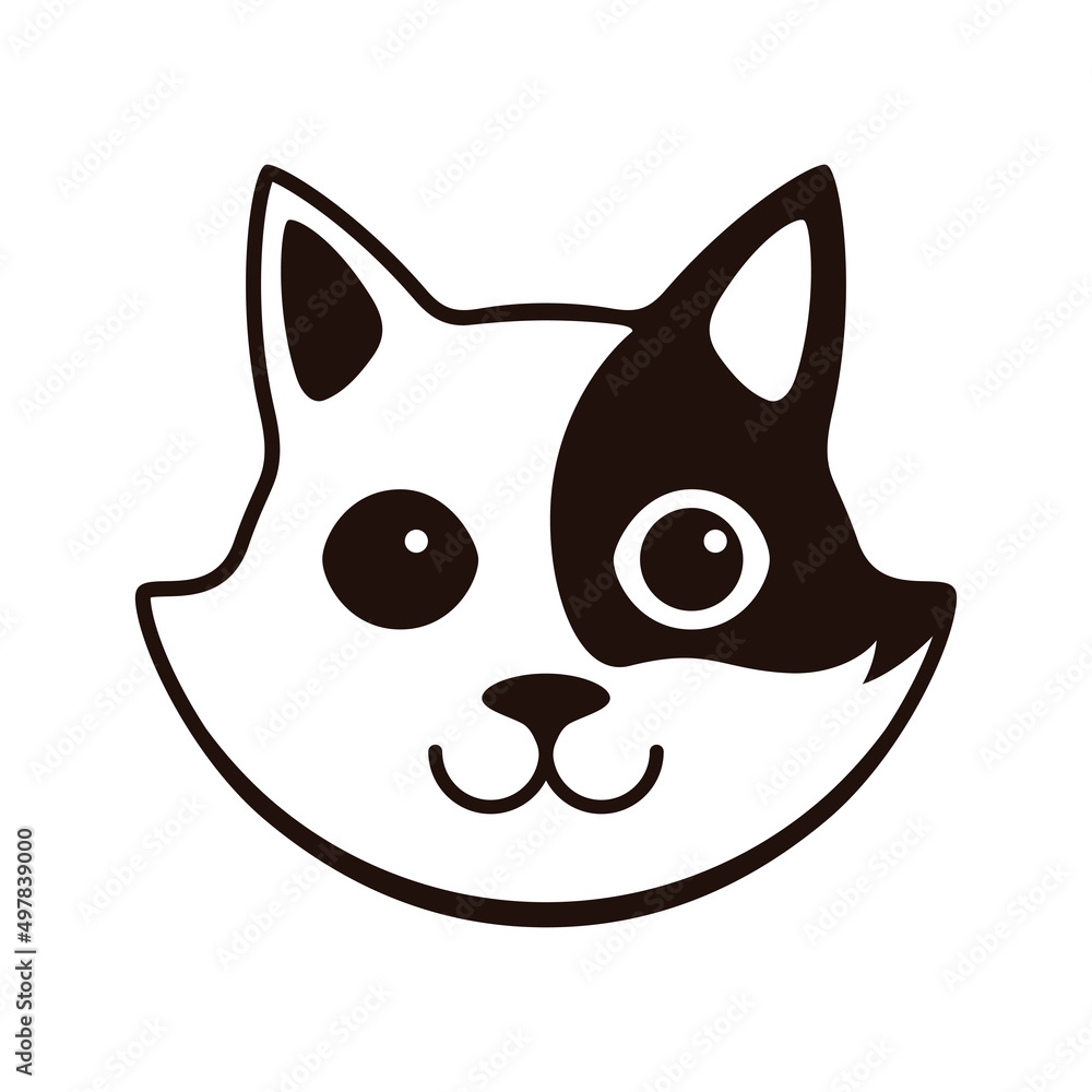 Cute Black and white cat, cartoon flat icon design, like a logo Cute Black and white cat, cartoon flat icon design, like a logo