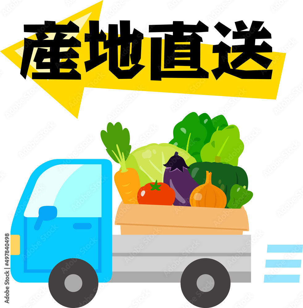 Φωτογραφία 産地直送の文字と野菜を載せたトラック