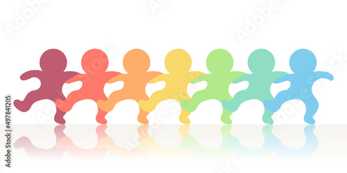 Diverse color people arms around each other's shoulders.