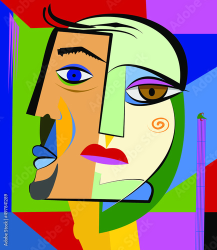 Colorful background, cubism art style,abstracts portraits