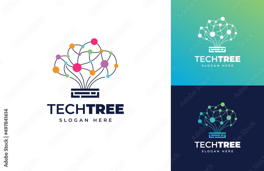 Tech tree chain circle block connect circuit vector logo design, Modern green tech data system digital logo design Tech tree chain circle block connect circuit vector logo design, Modern green tech data system digital logo design
