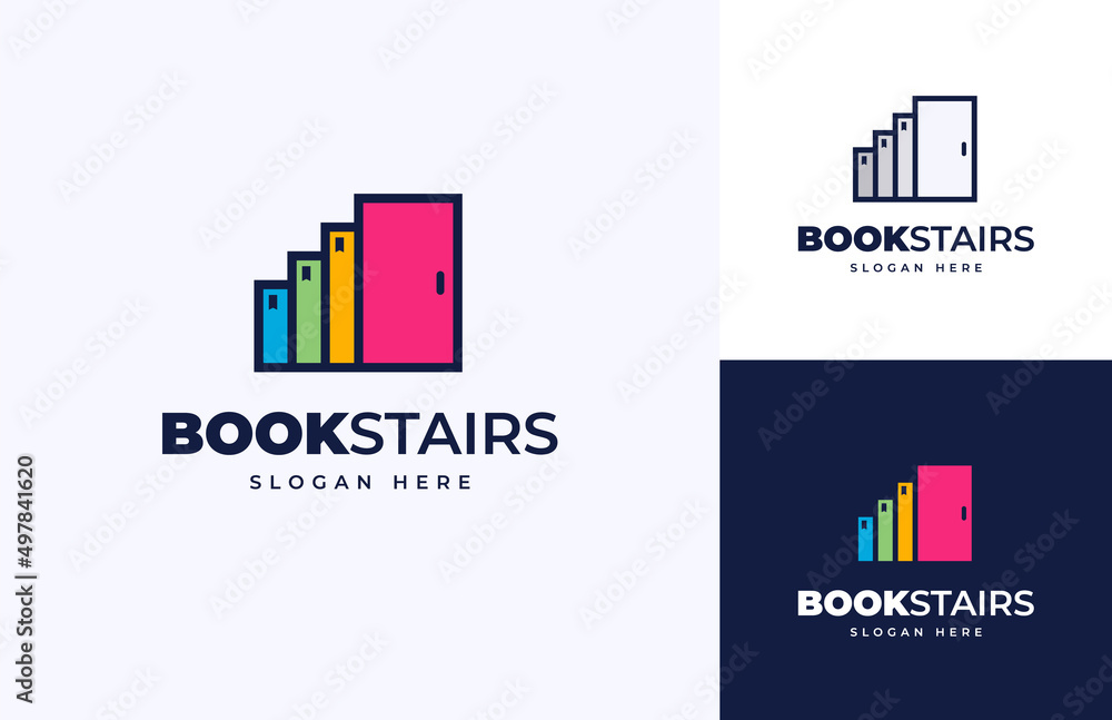 book stairs solution idea progress success education vector logo design, Stair stack book up step career school logo design book stairs solution idea progress success education vector logo design, Stair stack book up step career school logo design