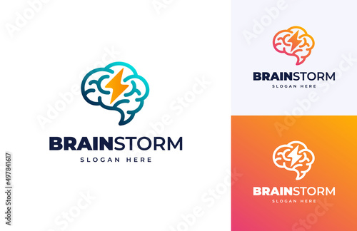 Brain storm mind genius power innovative vector logo design, Creative idea inspiration symbol logo design vector