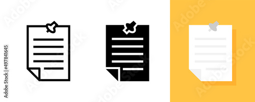 Simple Flat Document icon with Push pin, Vector and Illustration.