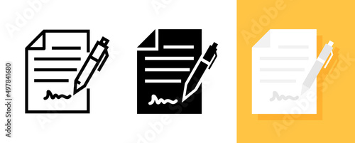 Flat Icon of Signing a contract with a signature, Vector and Illustration.