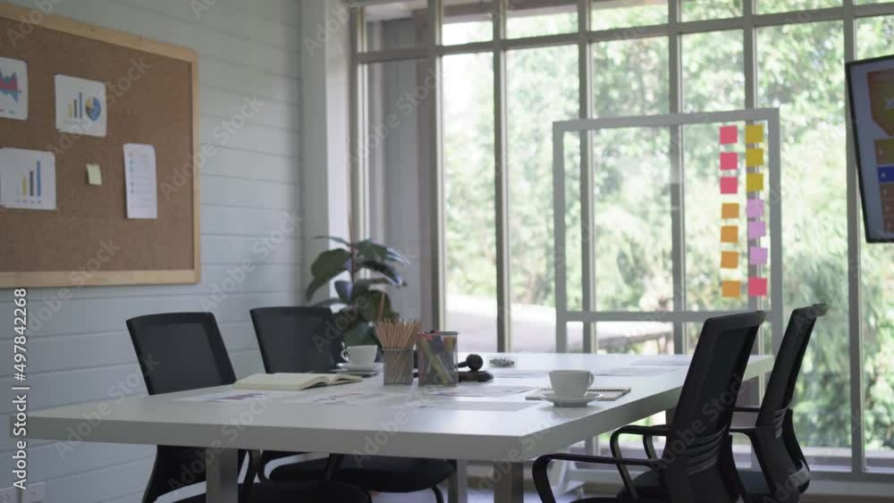 Empty business office, Office supplies on table in modern office room Empty business office, Office supplies on table in modern office room