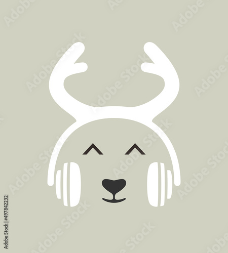 Cartoon deer wearing a headset, enjoy the music, vector