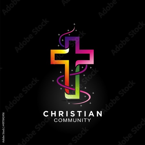 Cross logo for christian community with modern color design