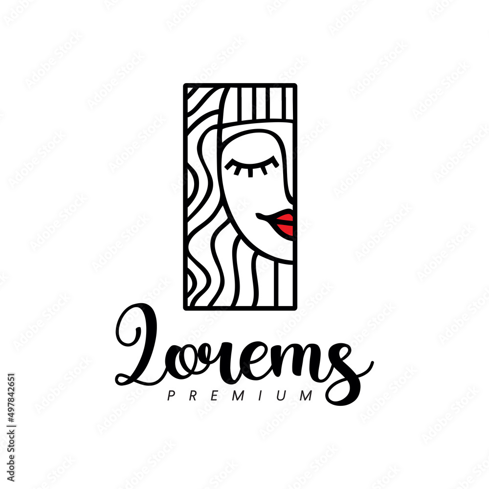 Beauty lady logo design template. abstract hair icon line art vector illustration of beauty women with abstract hair Beauty lady logo design template. abstract hair icon line art vector illustration of beauty women with abstract hair