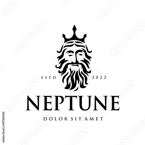 Neptune logo design vector illustration Poseidon ocean silhouette. Human Sea Atlantis mascot Water Stock template