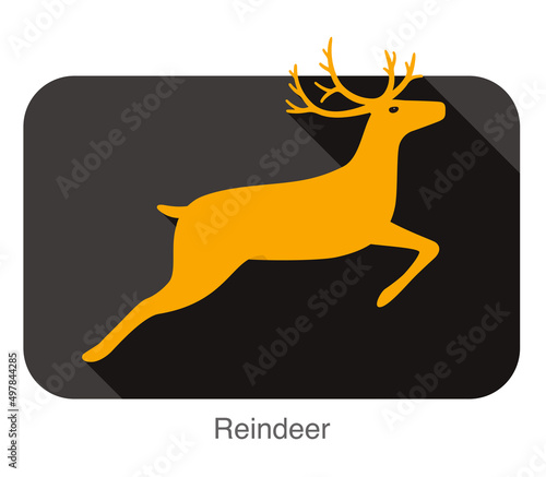 Reindeer running and jumping flat icon, vector illustration