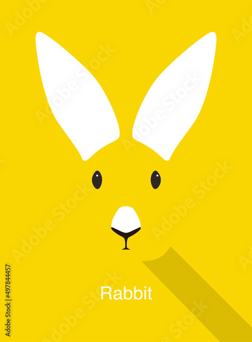 Rabbit cartoon face  flat animal face icon  vector illustration