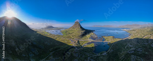 Beautiful aerial view of the Kirkjufell high mountain in Iceland, on the Snæfellsnes peninsula