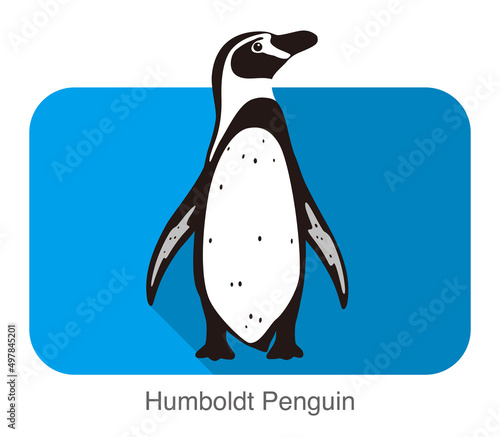 Humboldt penguin standing flat icon vector illustration