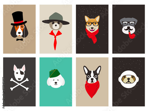 Valokuvatapetti hipster, portrait of dog, gentlemen dog, vector illustration