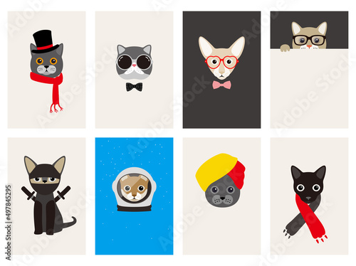 hipster, portrait of cat, gentlemen cat, vector illustration