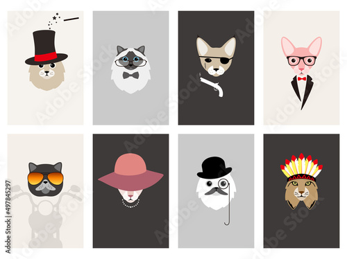 hipster, portrait of cat, gentlemen cat, vector illustration