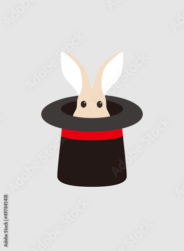 Portrait of rabbit, sitting on the hat, watching, cool style photo