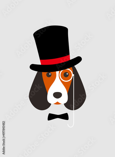 Portrait of dog, wearing hat, like a gentleman, cool style, cosplay