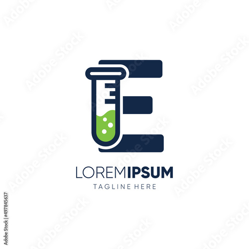 Letter E Chemistry Logo Design Vector Icon Emblem Illustration