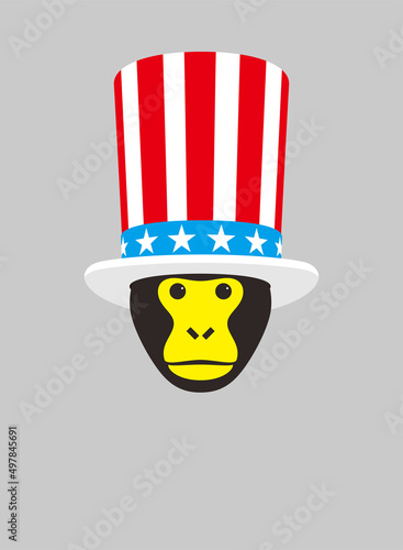 Portrait of gorilla, wearing American flap hat, like a clown, cool style, cosplay