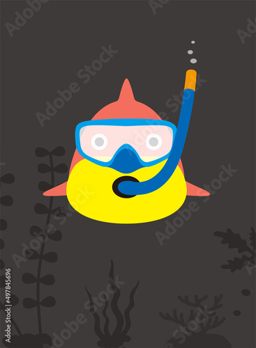 Portrait of fish, wearing snorkeling, like a diver, cool style, cosplay;