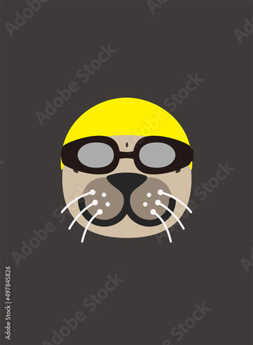 Portrait of seal, wearing swimming glasses, like swimmer, cool style, cosplay